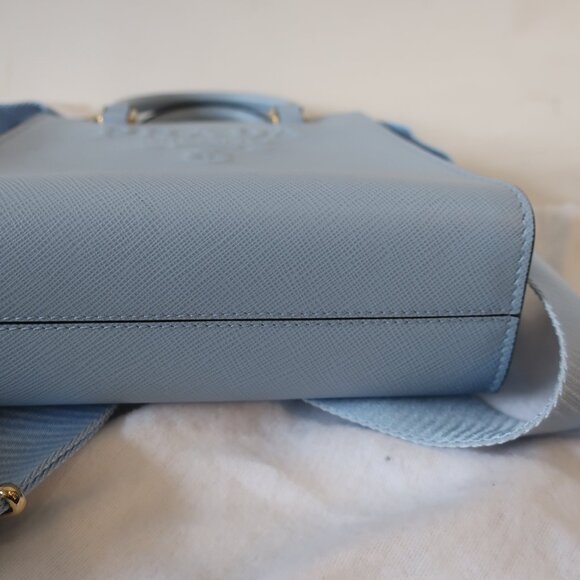 Authentic Prada Celeste Saffiano Lux Logo Embossed Small Crossbody Tote Handbag - Picture 10 of 16